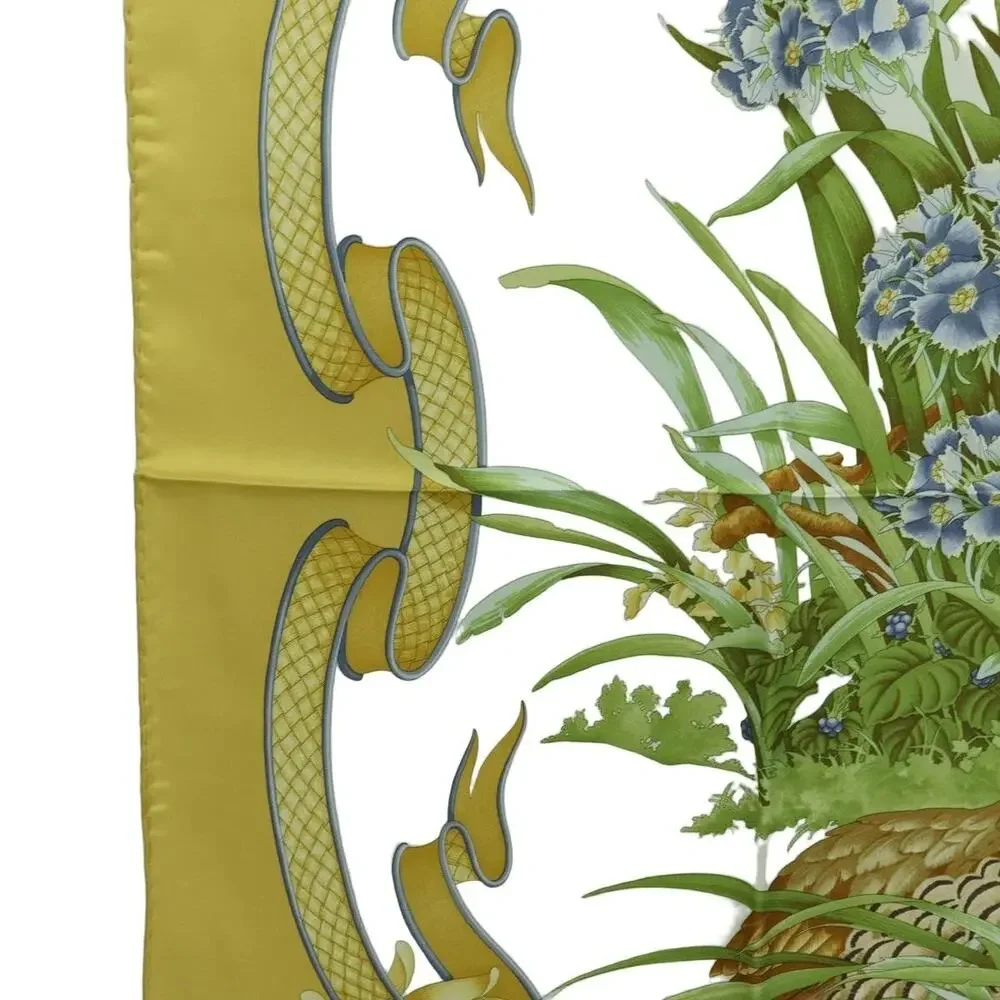 Salvatore Ferragamo Silk Bird Pattern Scarf Yellow